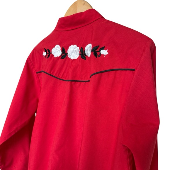 VTG 90s Ely Country Charmers Western Pearl Snap Shirt Womens L Red Embroidered - Picture 9 of 11